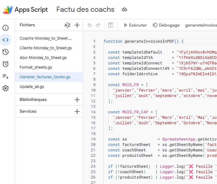 App Script de facturation